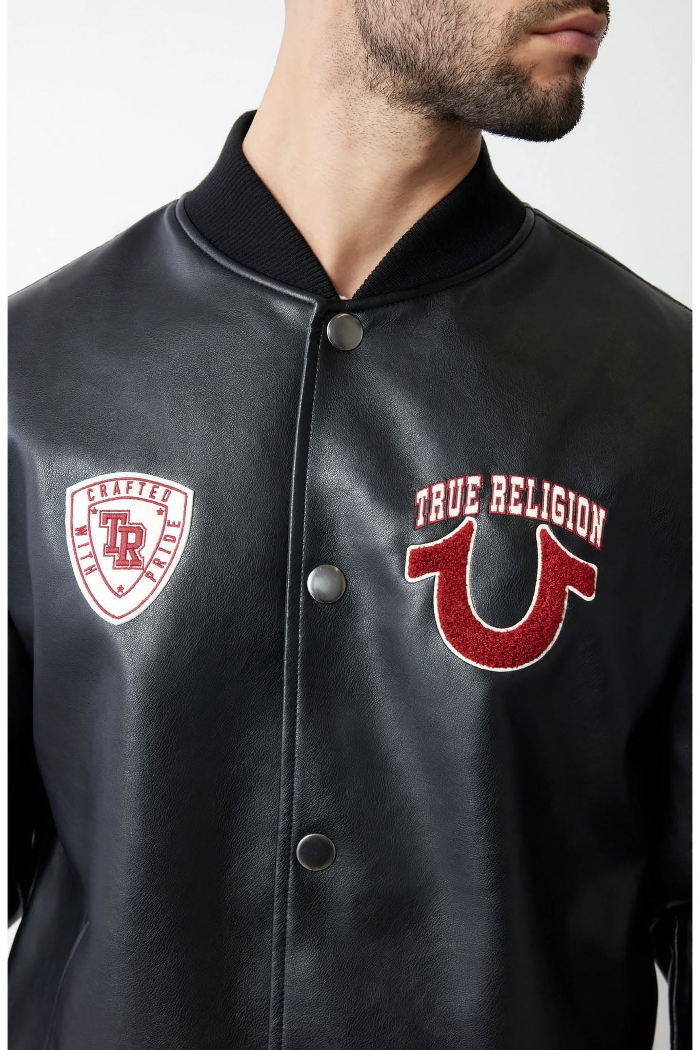 TRUE RELIGION | Faux Leather Varsity Jacket